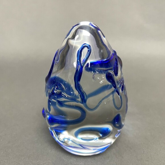 Pier 1 Imports Clear Blue Glass Paperweight Paper Holder 4" High - Picture 1 of 5